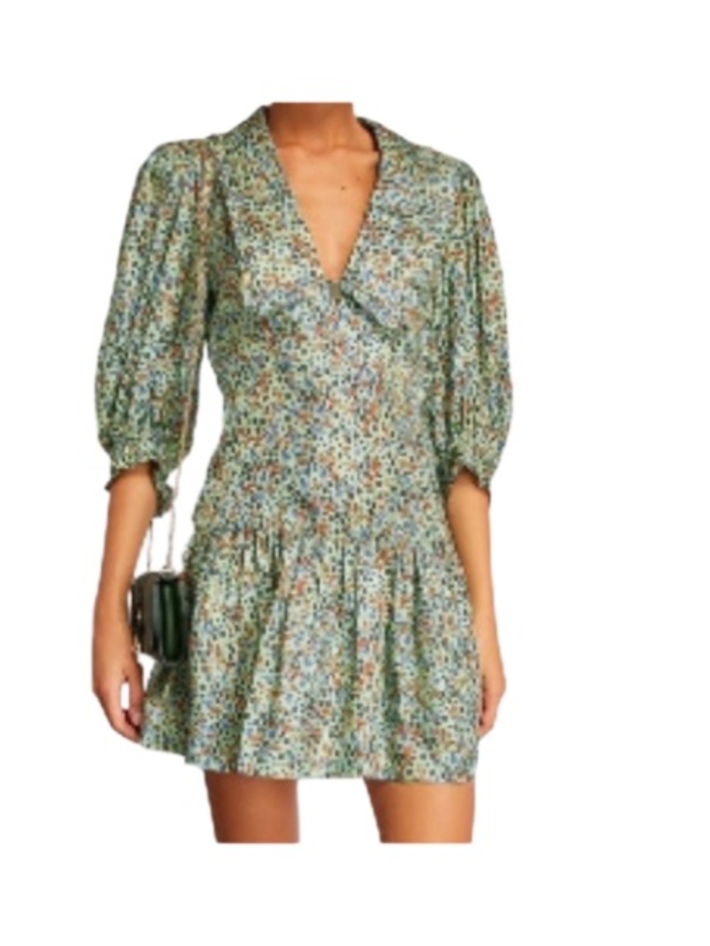 Sandro Eilat Floral-Print Silk Mini Dress - Green/Blue/White Size 34 US2 NWT - Picture 12 of 15